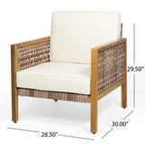 Joliet Outdoor Acacia Wood Club Chair with Wicker Accents, Teak, Light Multi-Brown, and Beige Noble House