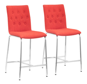 Zuo Modern Uppsala 100% Polyester, Plywood, Steel Modern Commercial Grade Counter Stool Set - Set of 2 Tangerine, Chrome 100% Polyester, Plywood, Steel