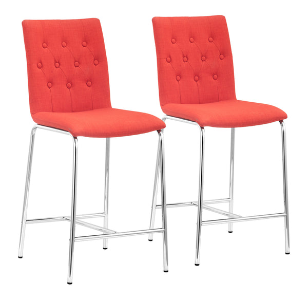 Zuo Modern Uppsala 100% Polyester, Plywood, Steel Modern Commercial Grade Counter Stool Set - Set of 2 Tangerine, Chrome 100% Polyester, Plywood, Steel