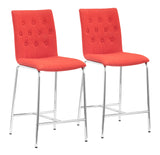 Zuo Modern Uppsala 100% Polyester, Plywood, Steel Modern Commercial Grade Counter Stool Set - Set of 2 Tangerine, Chrome 100% Polyester, Plywood, Steel