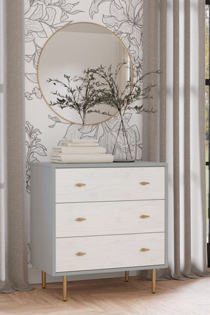 Saige Small Chest - Elegant Weathered White/Gray Mahogany Storage with Gold Accents & Soft Close Drawers