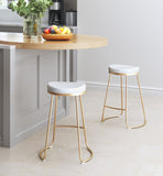 Zuo Modern Bree 100% Polyurethane, Plywood, Stainless Steel Modern Commercial Grade Counter Stool Set - Set of 2 White, Gold 100% Polyurethane, Plywood, Stainless Steel