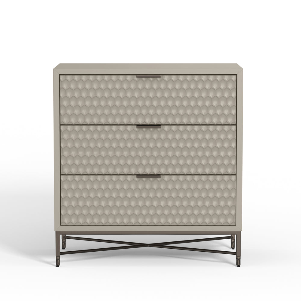 Milo 3-Drawer Chest in Taupe - Stylish Storage Solution with Textured Fronts & Pewter Accents