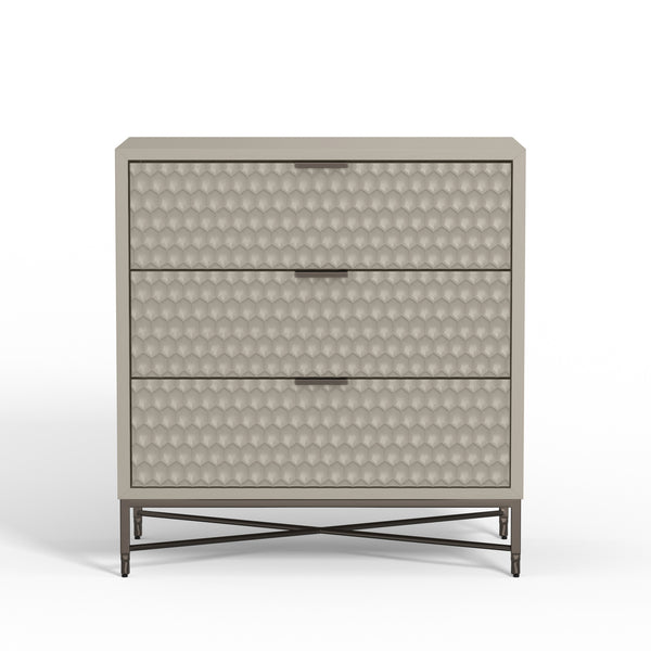 Milo 3-Drawer Chest in Taupe - Stylish Storage Solution with Textured Fronts & Pewter Accents