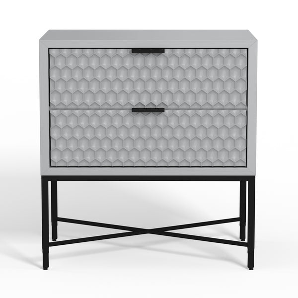 Milo Nightstand in Light Slate Grey - Stylish Storage with Textured Drawers & Black Metal Base