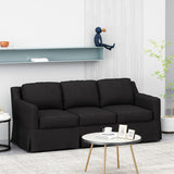 Arrastra Contemporary Fabric 3 Seater Sofa with Skirt, Charcoal Stripes and Walnut Noble House