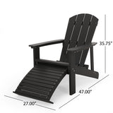 Hunter Outdoor Adirondack Chair with Retractable Ottoman (Set of 2), Black