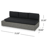 Puerta Outdoor 3 Seater Wicker Left Sofa, Mixed Black with Dark Grey Cushions Noble House