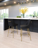 Zuo Modern Madelaine 100% Polyester, Plywood, Steel Modern Commercial Grade Counter Stool Black, Gold 100% Polyester, Plywood, Steel