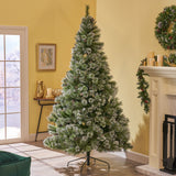 7.5-foot Cashmere Pine and Mixed Needles Unlit Hinged Artificial Christmas Tree with Snow and Glitter Branches and Frosted Pinecones
