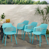 Noble House Dahlia Outdoor Modern Dining Chair (Set of 4), Teal