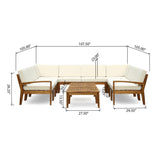 Grenada Outdoor Acacia Wood 10 Seater Sectional Sofa Set with Two Coffee Tables, Teak and Beige Noble House