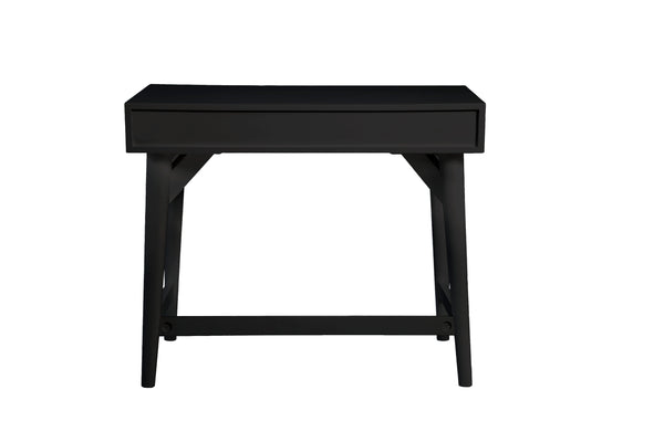 Larsen Mini Desk in Black & Natural - Stylish Mahogany, Textured Drawers, Gold Hardware, 2 Drawers