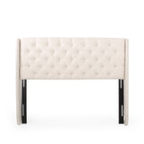 Lidia Contemporary Full/Queen Tufted Wingback Fabric Headboard, Eggshell and Black Noble House