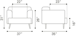 Zuo Modern Amsterdam 100% Polyester, Pine Wood Modern Commercial Grade Arm Chair Slate, Black 100% Polyester, Pine Wood