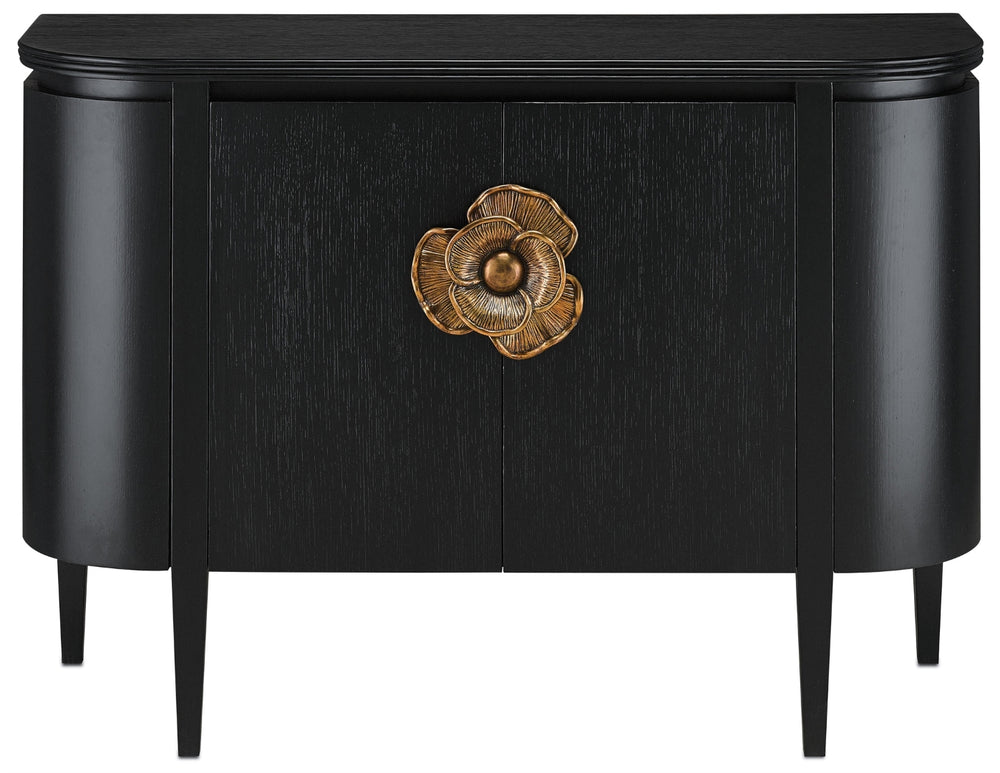 Briallen Black Demi-Lune Cabinet with Antique Brass Pulls, Soft Close Hinges & Adjustable Shelves