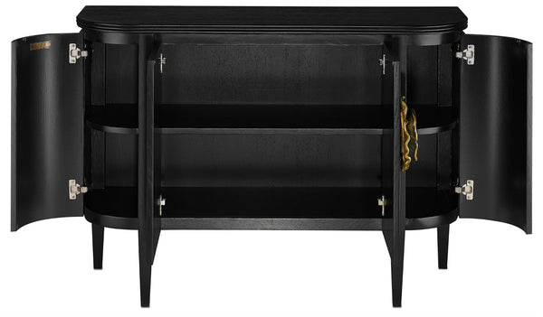 Briallen Black Demi-Lune Cabinet with Antique Brass Pulls, Soft Close Hinges & Adjustable Shelves