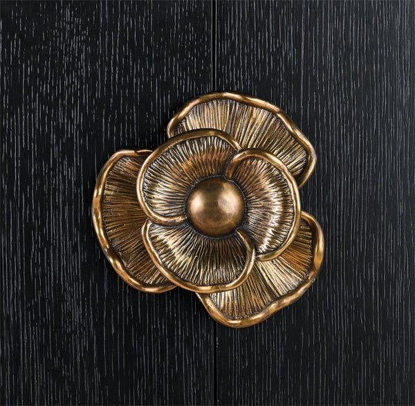 Briallen Black Demi-Lune Cabinet with Antique Brass Pulls, Soft Close Hinges & Adjustable Shelves