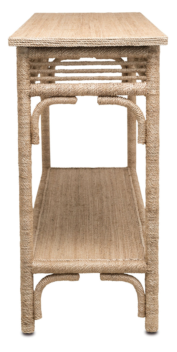 Olisa Console Table - Hand-Wrapped Abacá Rope & Rattan Design with Natural Elegance and Safety Features