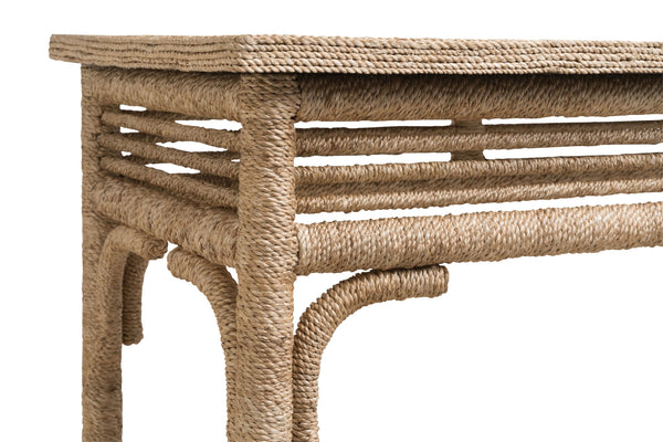 Olisa Console Table - Hand-Wrapped Abacá Rope & Rattan Design with Natural Elegance and Safety Features