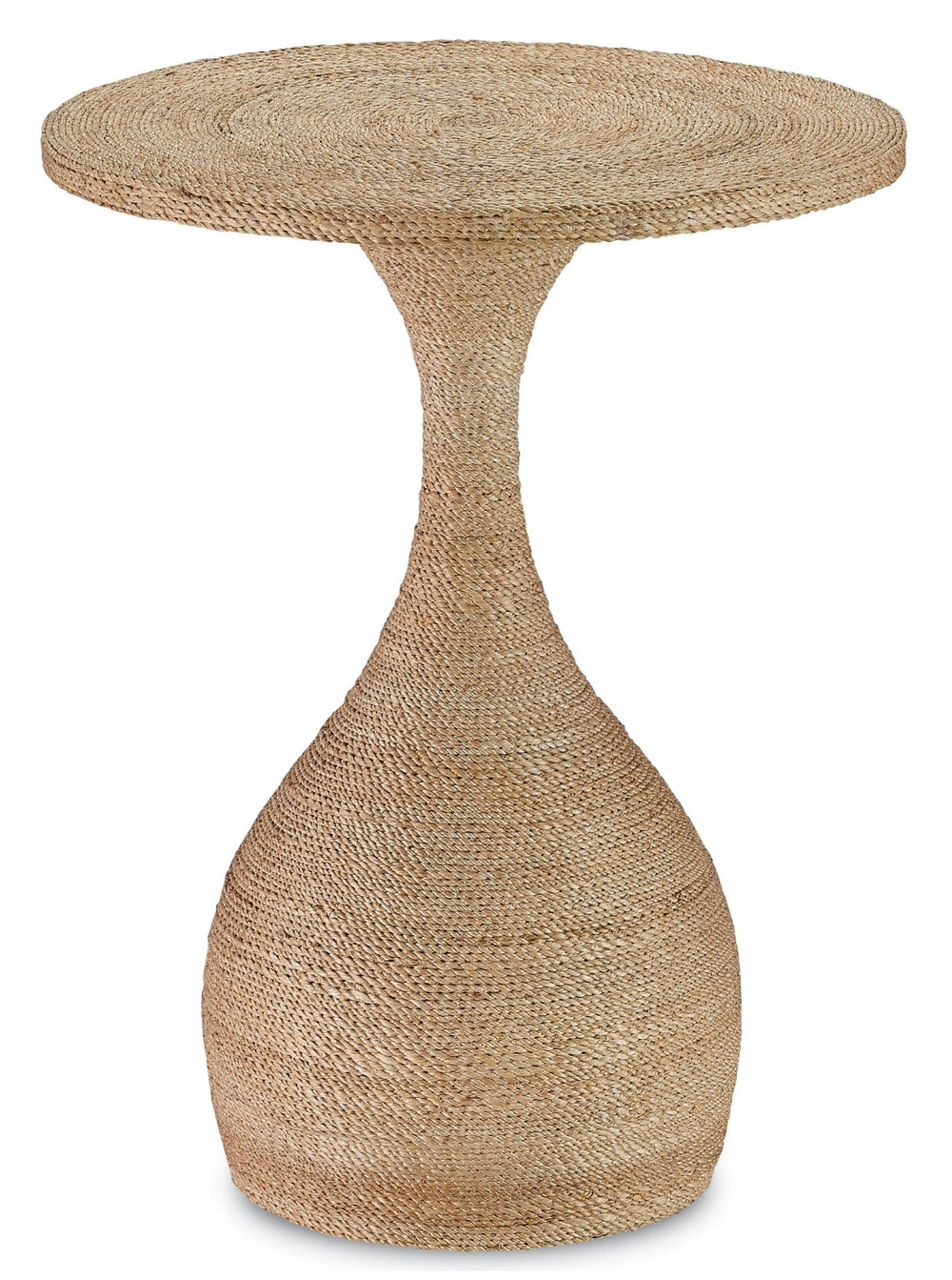 Simo Hourglass Accent Table: Hand-Wrapped Natural Abacá Rope Design with Felt Bottom Protection