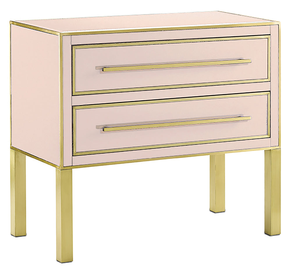 Arden Pink Chest: Stunning 1970s-Inspired Reverse-Painted Glass with Soft-Close Drawers & Brass Trim