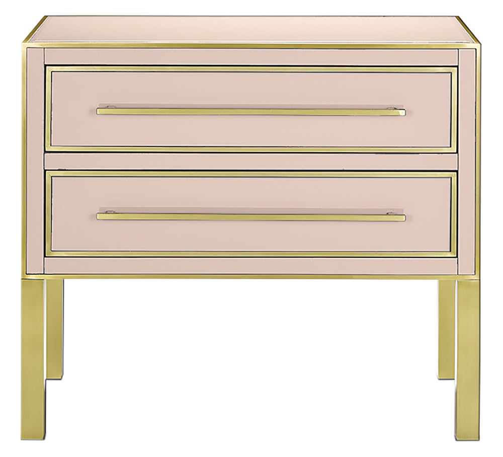 Arden Pink Chest: Stunning 1970s-Inspired Reverse-Painted Glass with Soft-Close Drawers & Brass Trim