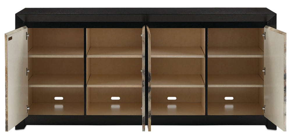 Karlson Credenza - Stylish Solid Oak with Vellum Finish, Soft-Close Hinges & 8 Adjustable Shelves