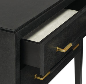 Verona Black Nightstand with Soft Close Drawers, Champagne Accents & Minimalist Design for Elegance