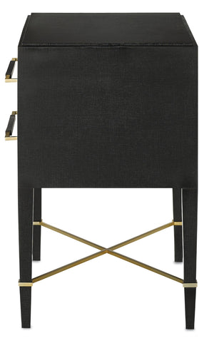 Verona Black Nightstand with Soft Close Drawers, Champagne Accents & Minimalist Design for Elegance
