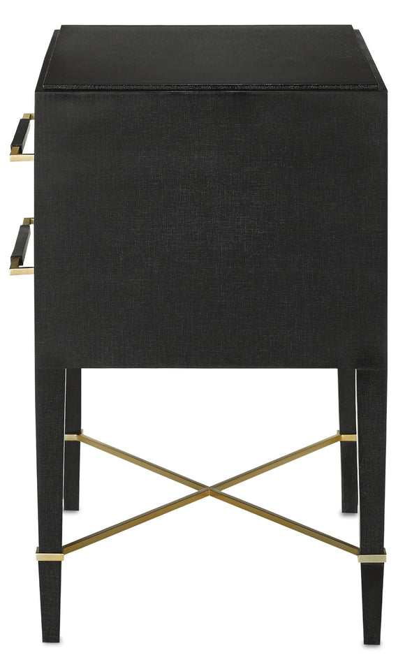 Verona Black Nightstand with Soft Close Drawers, Champagne Accents & Minimalist Design for Elegance