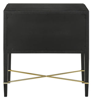 Verona Black Nightstand with Soft Close Drawers, Champagne Accents & Minimalist Design for Elegance