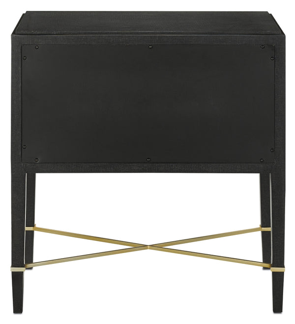 Verona Black Nightstand with Soft Close Drawers, Champagne Accents & Minimalist Design for Elegance