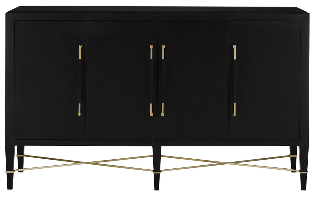 Verona Black Sideboard: Elegant Lacquered Design with Champagne Metal Accents & Soft Close Doors