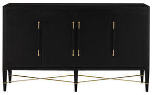 Verona Black Sideboard: Elegant Lacquered Design with Champagne Metal Accents & Soft Close Doors