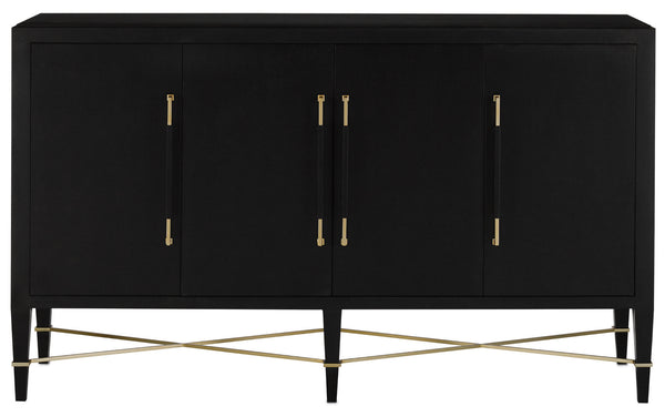 Verona Black Sideboard: Elegant Lacquered Design with Champagne Metal Accents & Soft Close Doors