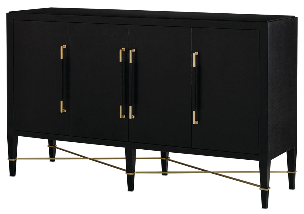 Verona Black Sideboard: Elegant Lacquered Design with Champagne Metal Accents & Soft Close Doors