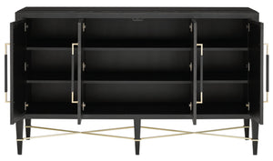 Verona Black Sideboard: Elegant Lacquered Design with Champagne Metal Accents & Soft Close Doors