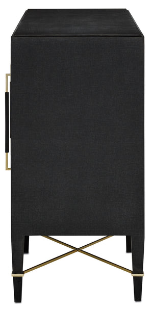 Verona Black Sideboard: Elegant Lacquered Design with Champagne Metal Accents & Soft Close Doors