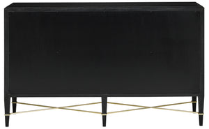 Verona Black Sideboard: Elegant Lacquered Design with Champagne Metal Accents & Soft Close Doors