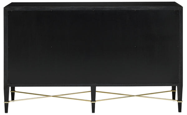 Verona Black Sideboard: Elegant Lacquered Design with Champagne Metal Accents & Soft Close Doors