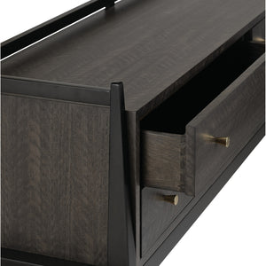 Selig Console Table: Elegant Solid Mahogany with Eucalyptus Veneer, Polished Brass Accents & Safety Features
