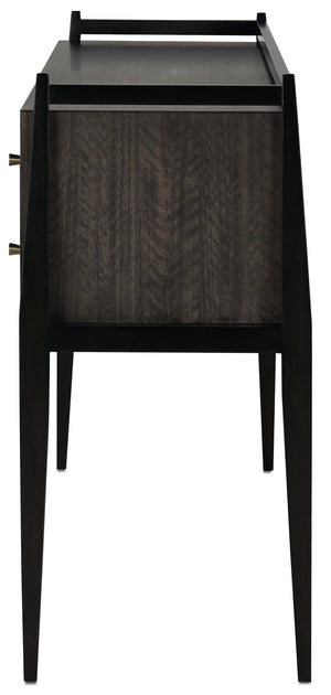 Selig Console Table: Elegant Solid Mahogany with Eucalyptus Veneer, Polished Brass Accents & Safety Features