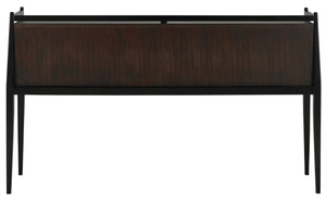 Selig Console Table: Elegant Solid Mahogany with Eucalyptus Veneer, Polished Brass Accents & Safety Features