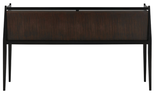 Selig Console Table: Elegant Solid Mahogany with Eucalyptus Veneer, Polished Brass Accents & Safety Features