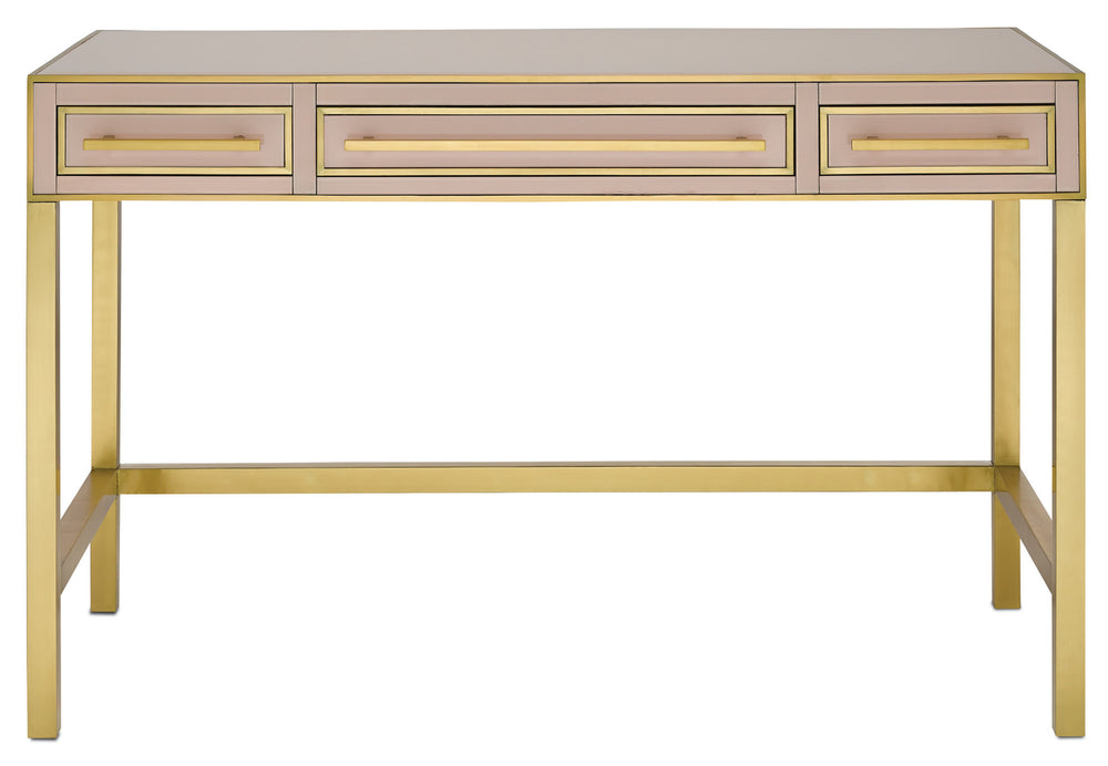 Arden Pink Vanity - 1970s Inspired Reverse-Painted Glass with Elegant Brass Trim & Soft-Close Drawers