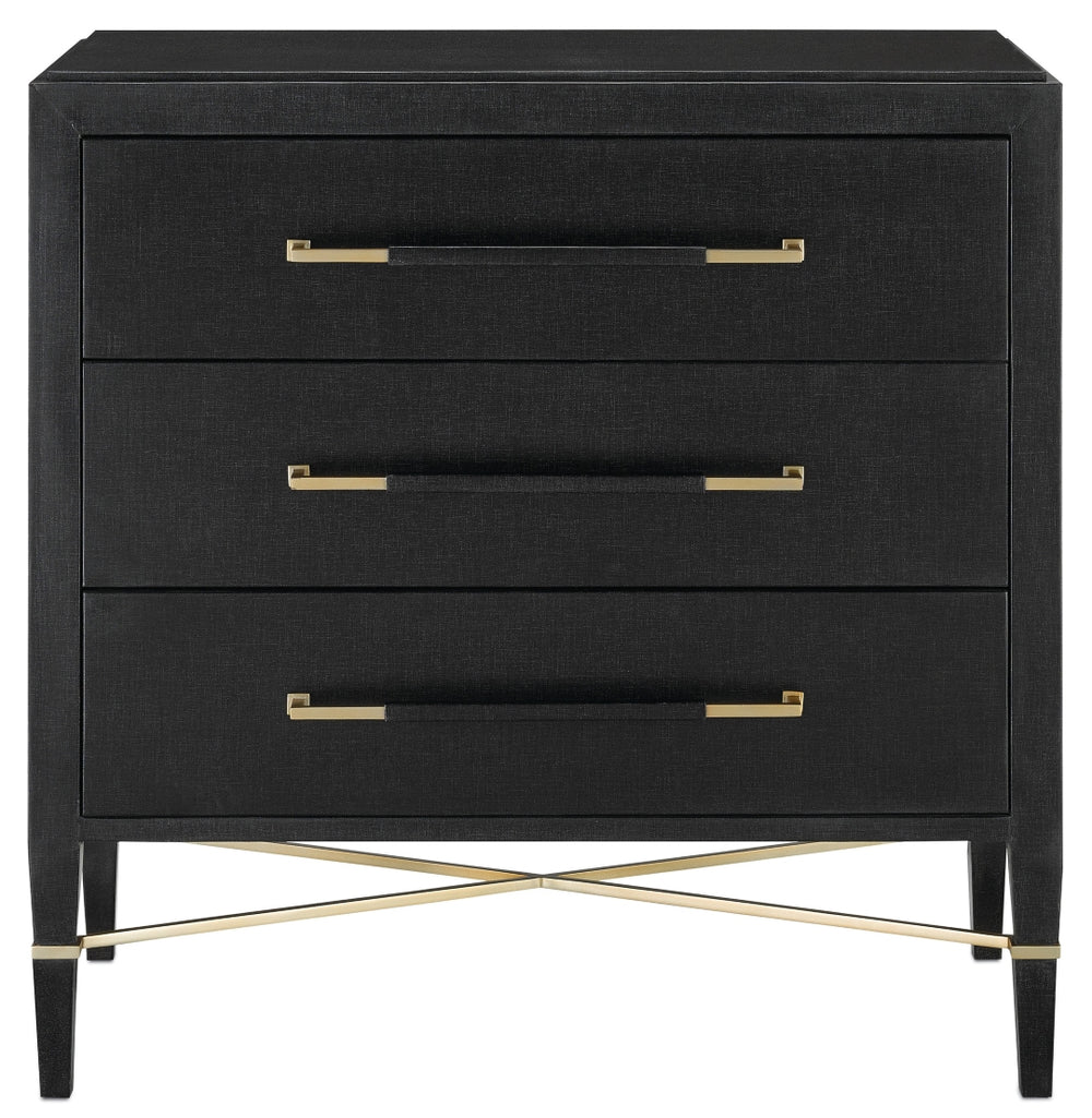 Verona Black Chest - Elegant Lacquered Linen Storage with Champagne Accents & Soft Close Drawers