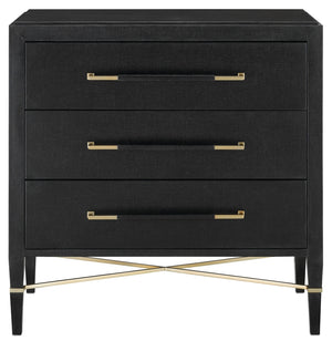 Verona Black Chest - Elegant Lacquered Linen Storage with Champagne Accents & Soft Close Drawers