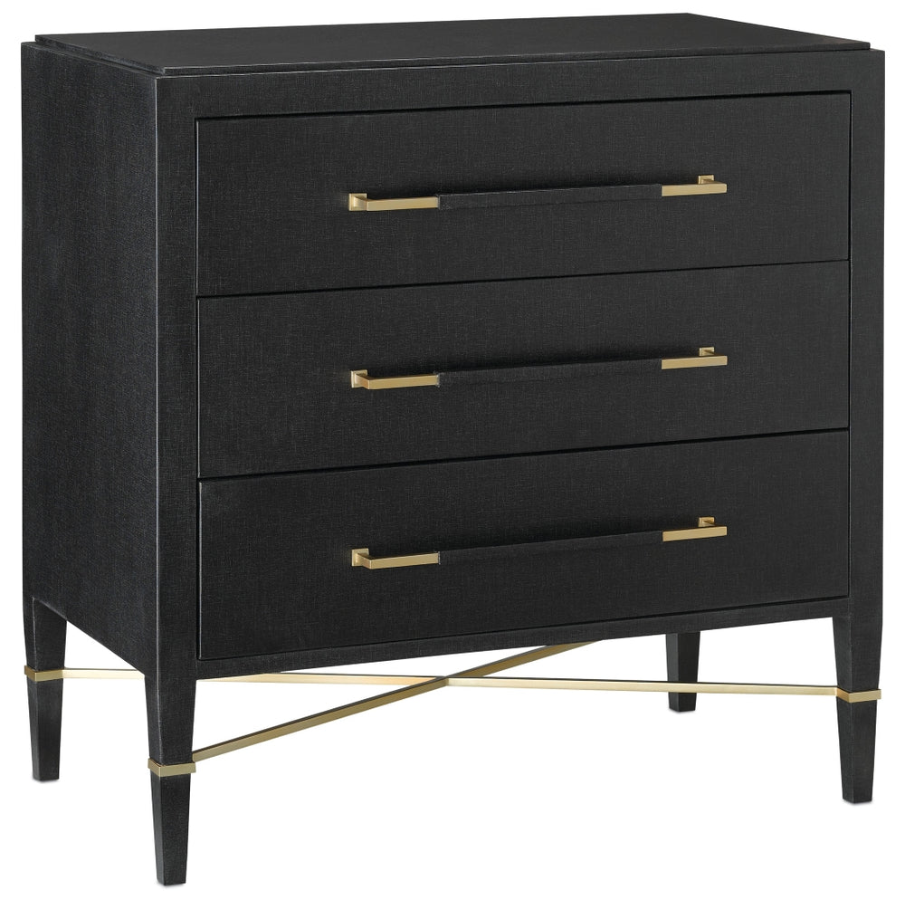 Verona Black Chest - Elegant Lacquered Linen Storage with Champagne Accents & Soft Close Drawers