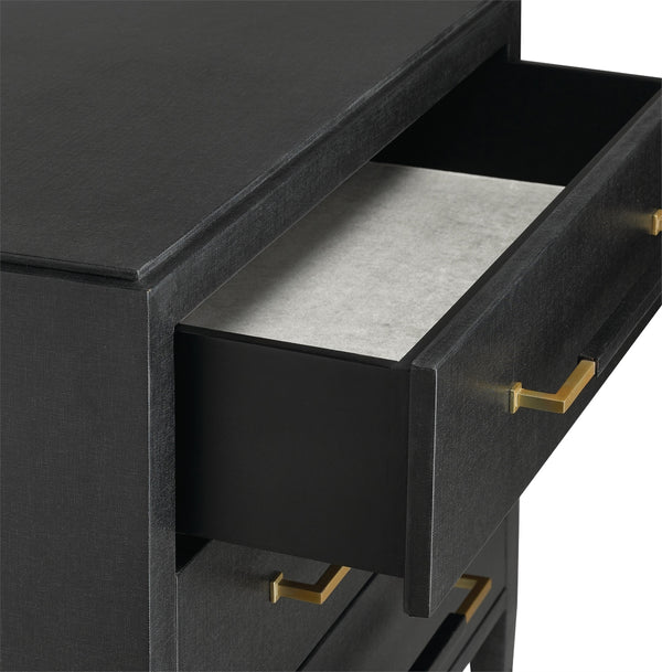 Verona Black Chest - Elegant Lacquered Linen Storage with Champagne Accents & Soft Close Drawers
